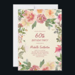 Pink Peach Aquarell Floral 60. Geburtstag Einladung<br><div class="desc">Elegantes Rosa und pfirsichfarbenes Aquarell-Blumendamen zum 60. Geburtstag mit grünen Blätter. Text ist vollständig anpassbar,  sodass diese Karte für jedes Alter geändert werden kann.</div>