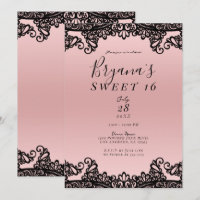 Pink Peach Black Ink Lace Sweet 16 Party