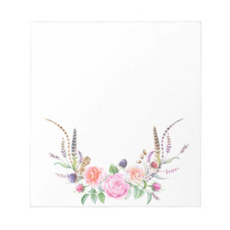 Pink Peach Blue Floral Berries Feathers Notizblock