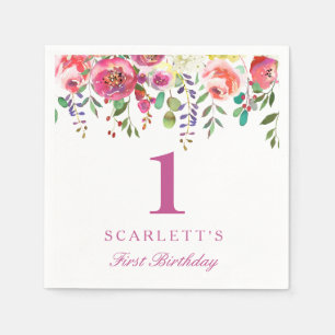 Pink Peach Blume Girl 1. Geburtstag Party Napkin Serviette