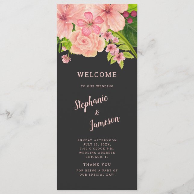 Pink & Peach Blumenzeremonie Programm (Vorderseite)