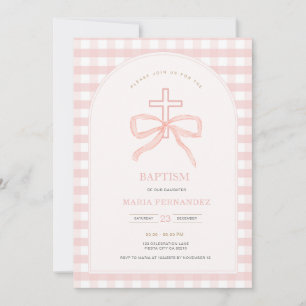 Pink Peach Bow Coquette Christening Einladung