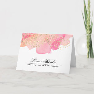 Pink Peach Branches Wedding Danke Foto Card