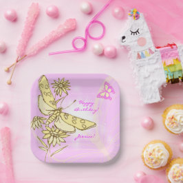 Pink Peach Butterfly Pappteller