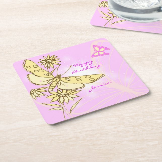 Pink Peach Butterfly Rechteckiger Pappuntersetzer (angewinkelt)