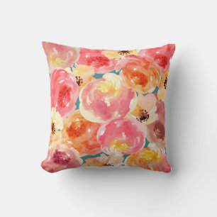 Pink Peach Chic Trendy Feminine Wasserfarbene Blum Kissen
