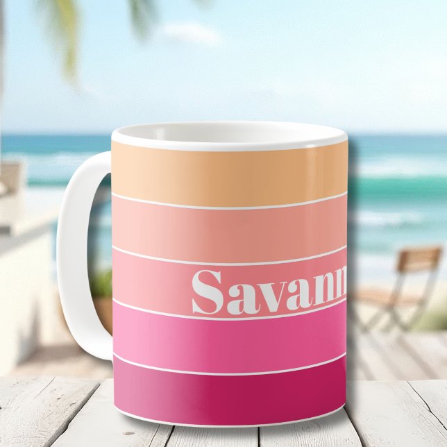 Pink Peach Custom Summer Color Block Streifen Kaffeetasse (Von Creator hochgeladen)