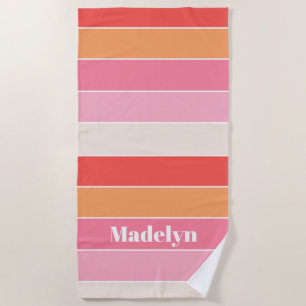 Pink Peach Custom Summer Color Block Streifen Strandtuch