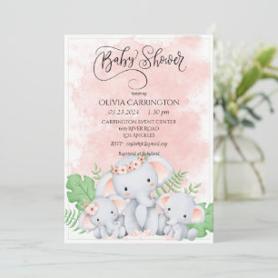 Pink Peach Elephant Watercolor Babydusche Einladung