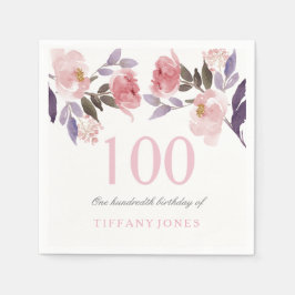 Pink Peach Floral Aquarell 100. Geburtstag Serviette