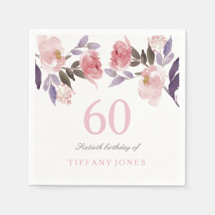Pink Peach Floral Aquarell 60. Geburtstag Serviette