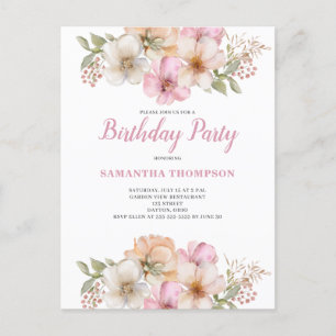 Pink Peach Floral Geburtstag Einladung Postkarte