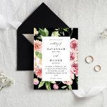 Pink & Peach Floral & Greenerity Wedding - Schwarz Einladung<br><div class="desc">Diese Einladung zur Hochzeit beinhaltet die von Hand gemalten, rosa und pfirsichfarbenen Aquarellen auf schwarzer Oberfläche für einen eleganten, dramatischen Effekt. Die rosa und pfirsichfarbene Palette eignet sich hervorragend für Hochzeiten im Sommer und Frühling mit fast jedem Thema. Unsere Hochzeitsfeiern machen es einfach, Ihre Hochzeitseinladungen schnell zu kreieren. Alles, was...</div>