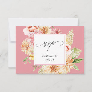 Pink & Peach Floral & Greenery / Mahlzeit UAWG 2 R RSVP Karte
