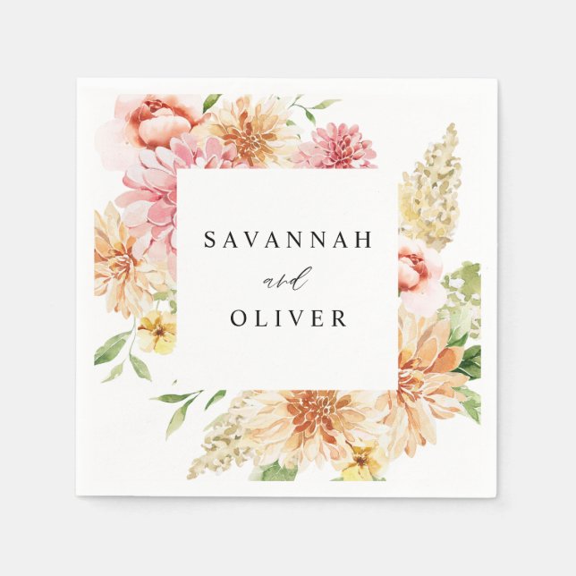 Pink & Peach Floral & Greenery Name Napkins Serviette (Vorderseite)