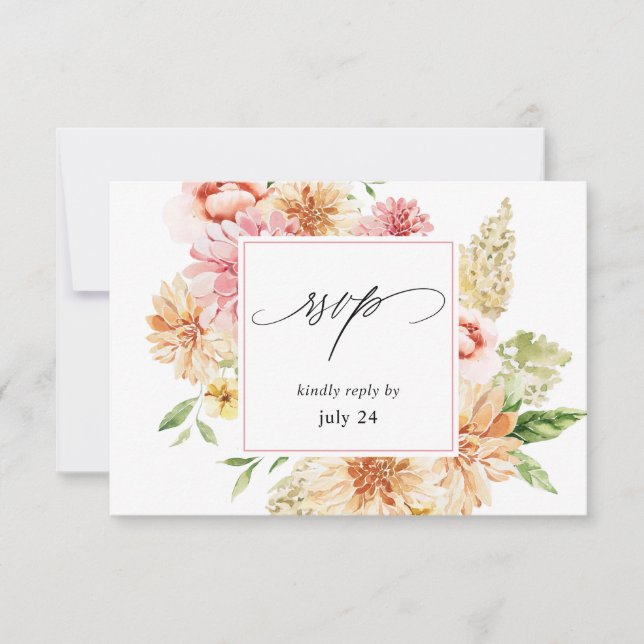Pink & Peach Floral & Greenery w Meal UAWG 2 Weiß RSVP Karte (Vorderseite)