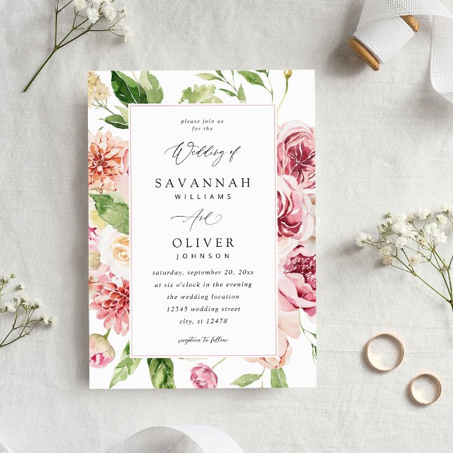 Pink & Peach Floral & Greenery Wedding V2 mit Rahm Einladung (Von Creator hochgeladen)