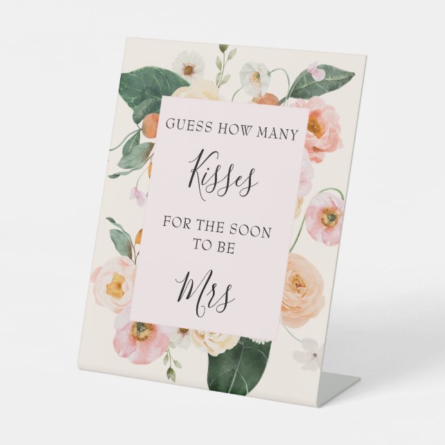 Pink Peach Floral Guess Wie viele Küsse Sockelschild (Vorderseite)