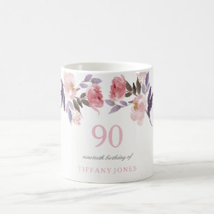 Pink Peach Floral Wasserfarbe 90. Geburtstagsgesch Tasse