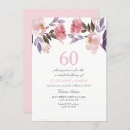 Pink Peach Floral Watercolor 60. Geburtstag Einlad Einladung