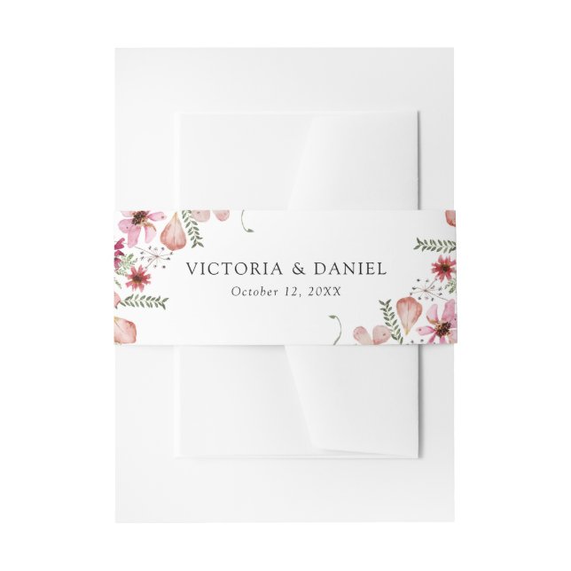 Pink Peach Floral Wedding Einladung Bauch Band (Vorderseite Beispiel)