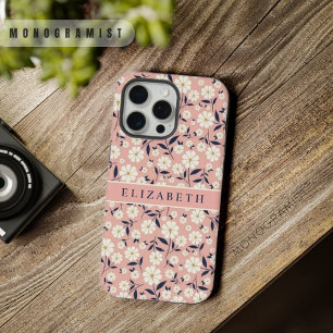 Pink Peach Floral Weiße Blume individuell einstell iPhone 15 Pro Max Hülle