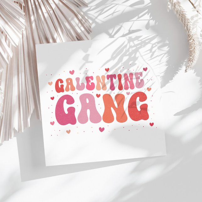 Pink Peach Galentine's Gang Party Serviette (Pink Peach Galentine's Gang Party Napkins on a sunny white table.)