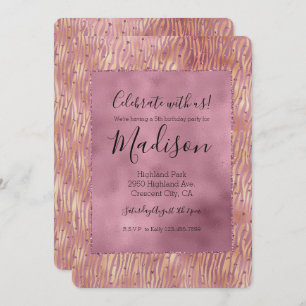 Pink Peach Glitzy Glitzern Sparkle Zebra Print Einladung