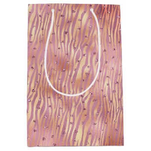 Pink Peach Glitzy Glitzern Sparkle Zebra Print Mittlere Geschenktüte