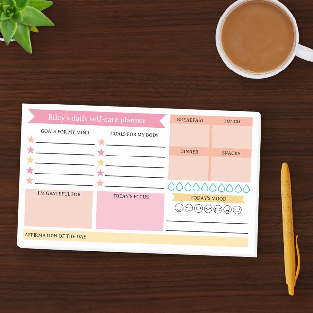 Pink Peach Goals Mood Daily Selfcare Planner Post-it Klebezettel (Von Creator hochgeladen)