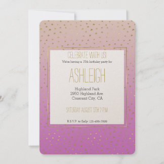 Pink Peach Gold Ombre Confetti Dots Geburtstag Einladung