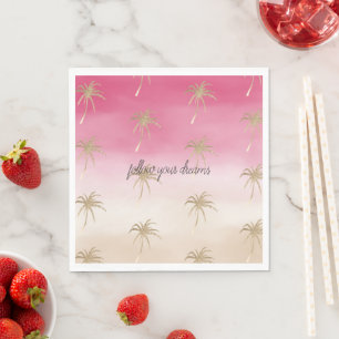 Pink Peach Gold Tropical Palm Trees Ombre Serviette