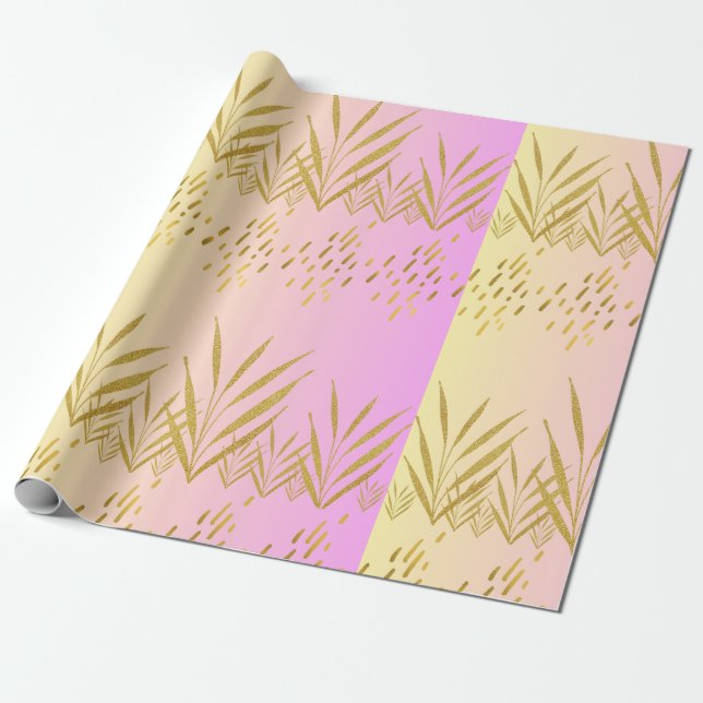 Pink & Peach Gradient Palm Leaf Geschenkpapier (Ungerollt)