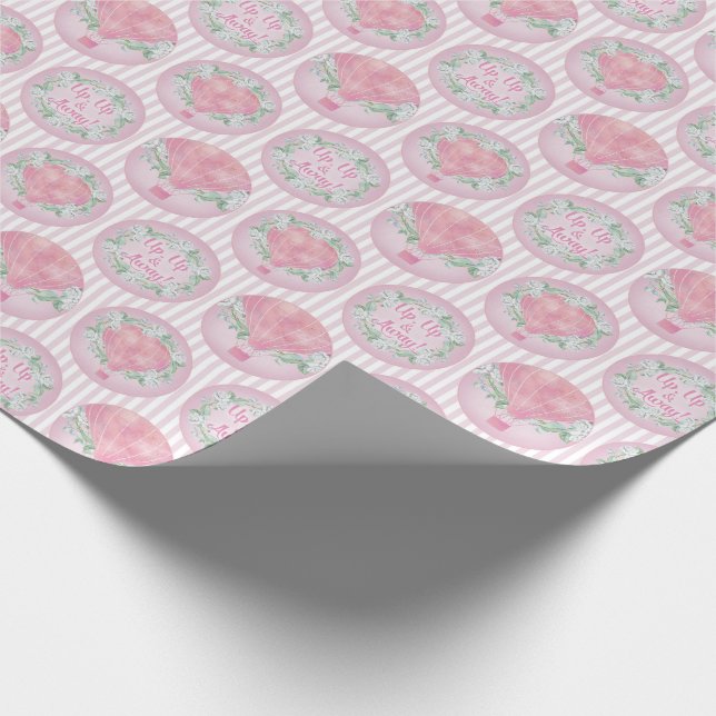Pink Peach Hot Air Ballon - Blumenmuster Geschenkpapier (Ecke)