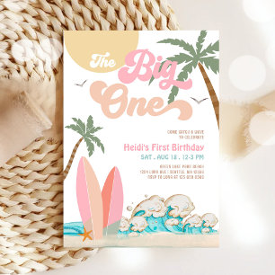 Pink Peach Mädchen The Big One Surfen 1. Geburtsta Einladung
