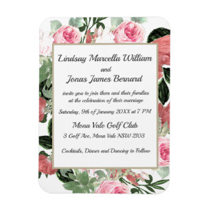Pink Peach Magnolia florale Hochzeit Magnetkarte Magnet