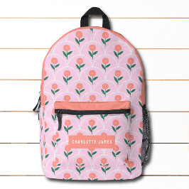 Pink Peach Modern Floral Personalisiert Name Bedruckter Rucksack