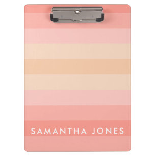 Pink Peach Ombre Simple Strip Personalize Name Klemmbrett