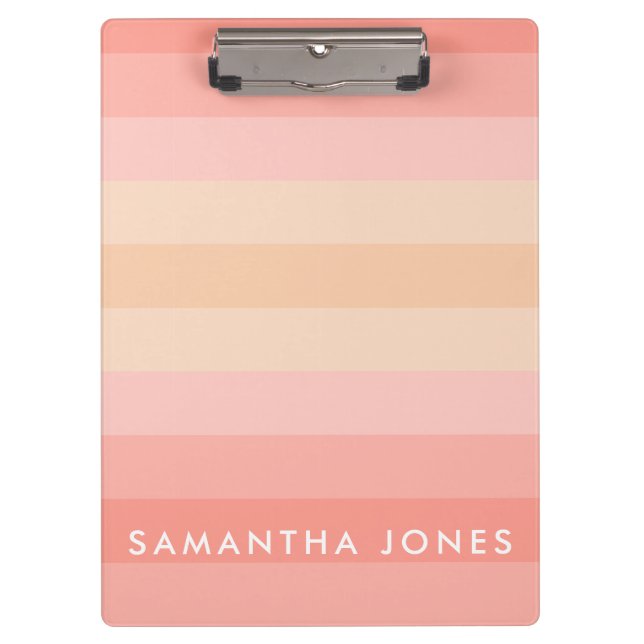 Pink Peach Ombre Simple Strip Personalize Name Klemmbrett (Vorderseite)