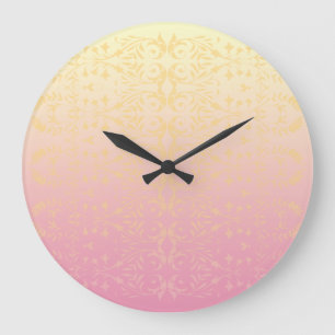 Pink Peach Pastetal Damask Wall Clock Große Wanduhr
