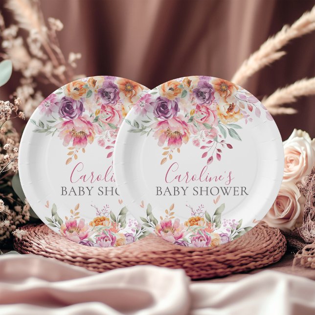 Pink Peach Purple Baby In Bloom Floral Pappteller (Von Creator hochgeladen)