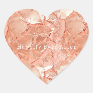 Pink Peach Rose Gold Glam Wedding Herz-Aufkleber