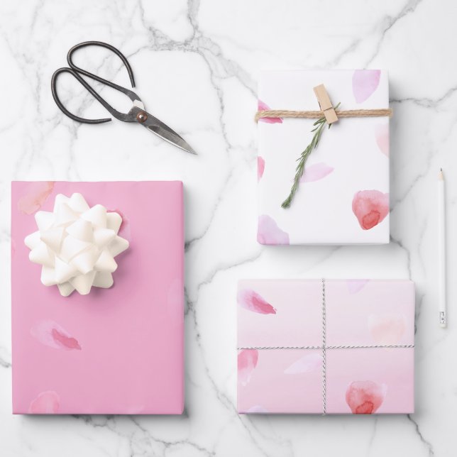 Pink Peach Rose Petals Floral Brautparty Geschenkpapier Set (Vorderseite)