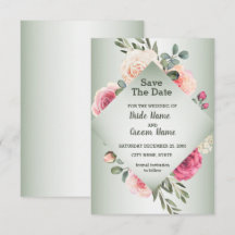Pink Peach Roses Rustic Green Geometric