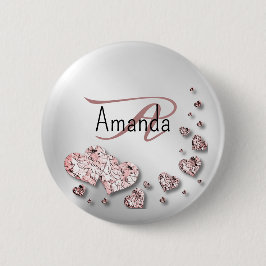 Pink Peach Shiny Hearts Geometrisches Elegant Button