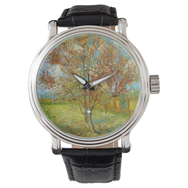 Pink Peach Tree in Blossom von Vincent van Gogh Armbanduhr (Vorderseite)