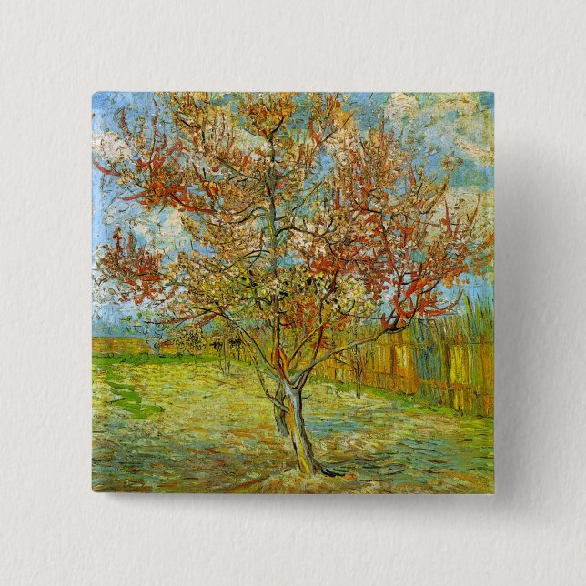 Pink Peach Tree in Blossom von Vincent van Gogh Button (Vorderseite)