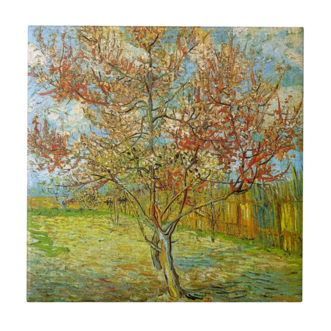 Pink Peach Tree in Blossom von Vincent van Gogh Fliese (Vorderseite)