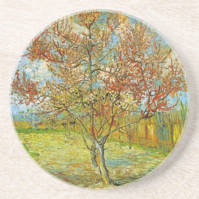 Pink Peach Tree in Blossom von Vincent van Gogh Getränkeuntersetzer (Vorne)