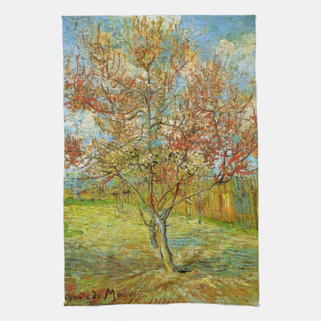 Pink Peach Tree in Blossom von Vincent van Gogh Küchentuch (Vertikal)